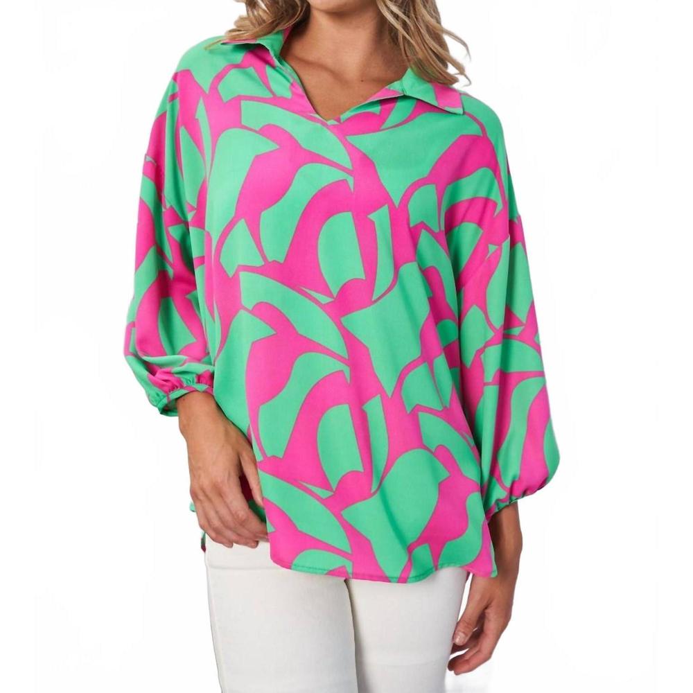 NEW WHITE BIRCH geo print woven top in multi